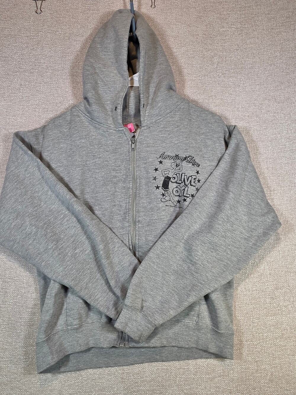 Vintage Olive Oyl Hoodie Womens L Grey American Diva Popeye Full Zip Sweatshirt